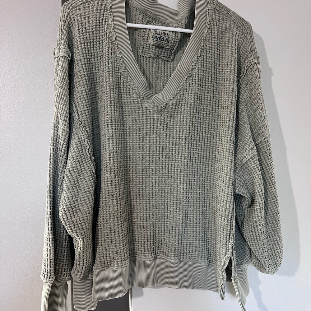 Women's Olive Green V-Neck Sweater